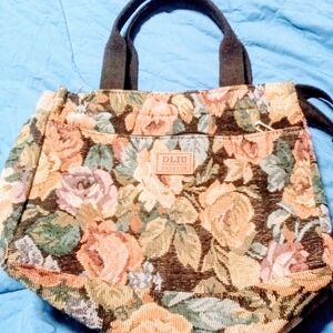 ❤️ Price Drop ❤️Brown and Green Floral Tote Bag with Leather Handles